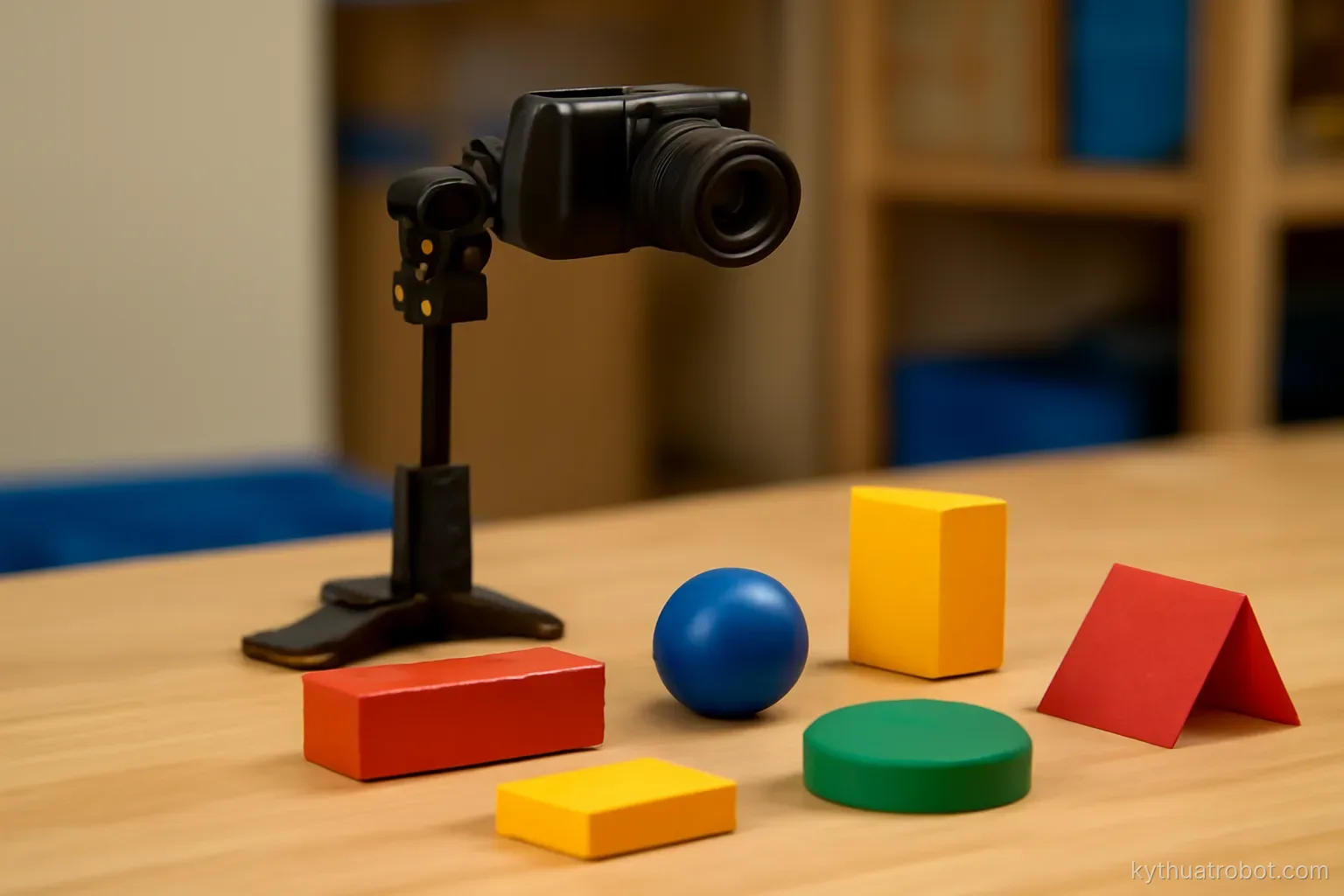 Camera nhỏ hướng xuống các vật trên bàn